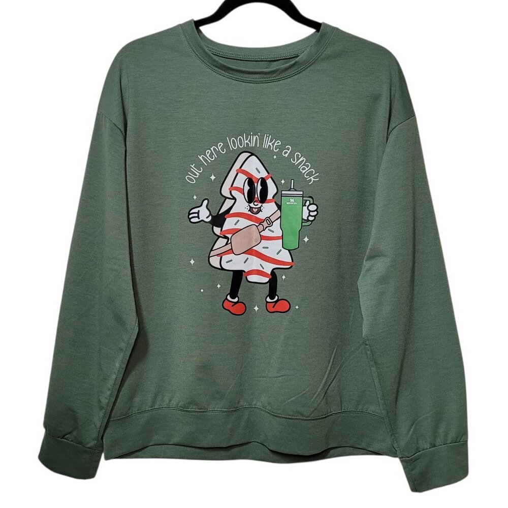Womens Funny Christmas Sweatshirt Lookin Like A Snack Tree Cake Graphic Sweater